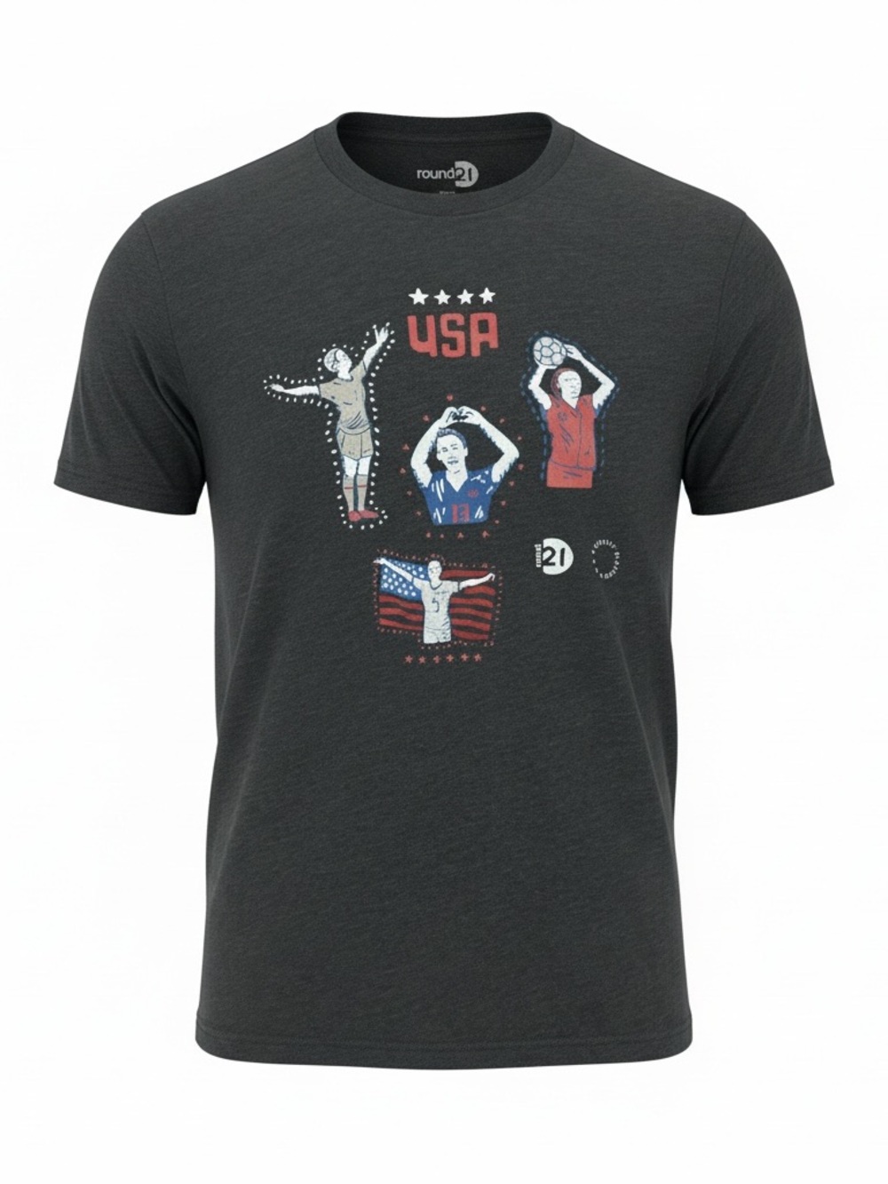 Round21 USA Graphic T-Shirt Women’s Dark Gray Soccer Tee NWT